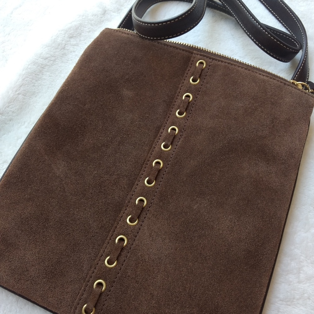 Brown Suede Crossbody Lace Up Slim Coach Purse **FREE SHIPPING**